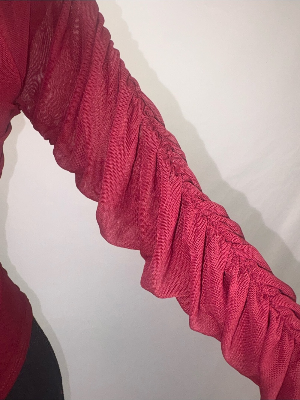 Burgundy bodysuit Deep V-neck Ruched Sheer Long-Sleeve - Picture 8 of 10